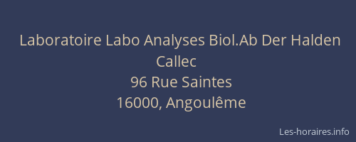 Laboratoire Labo Analyses Biol.Ab Der Halden Callec