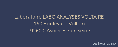 Laboratoire LABO ANALYSES VOLTAIRE