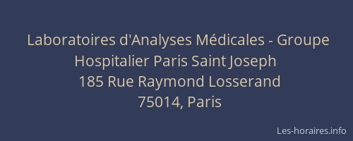 Laboratoires d'Analyses Médicales - Groupe Hospitalier Paris Saint Joseph
