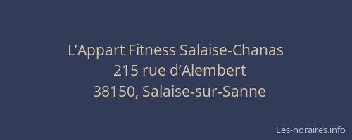 L’Appart Fitness Salaise-Chanas