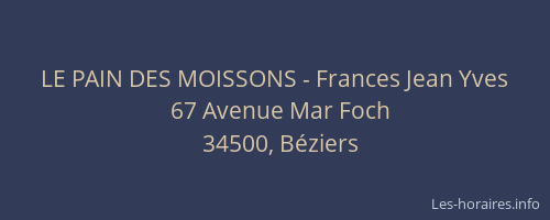 LE PAIN DES MOISSONS - Frances Jean Yves