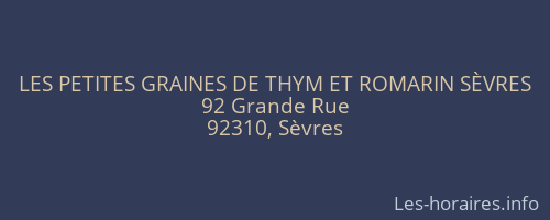 LES PETITES GRAINES DE THYM ET ROMARIN SÈVRES