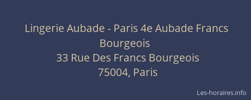 Lingerie Aubade - Paris 4e Aubade Francs Bourgeois