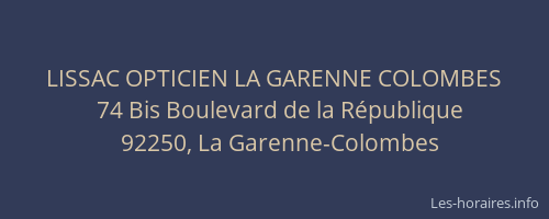 LISSAC OPTICIEN LA GARENNE COLOMBES