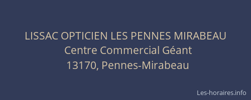 LISSAC OPTICIEN LES PENNES MIRABEAU