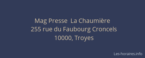Mag Presse  La Chaumière