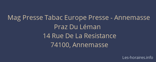 Mag Presse Tabac Europe Presse - Annemasse Praz Du Léman