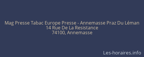 Mag Presse Tabac Europe Presse - Annemasse Praz Du Léman