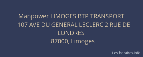 Manpower LIMOGES BTP TRANSPORT