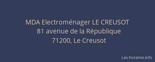 MDA Electrom&eacute;nager LE CREUSOT