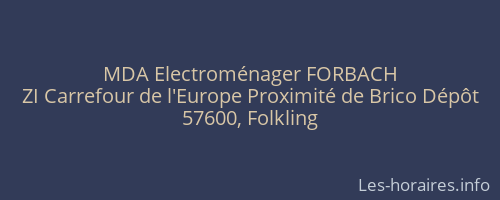 MDA Electroménager FORBACH