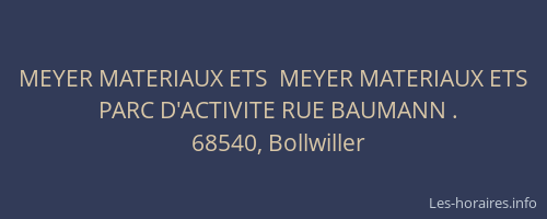 MEYER MATERIAUX ETS  MEYER MATERIAUX ETS