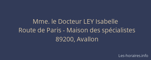 Mme. le Docteur LEY Isabelle