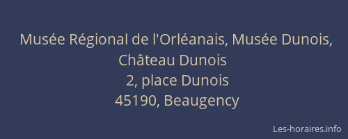 Mus&eacute;e R&eacute;gional de l'Orl&eacute;anais, Mus&eacute;e Dunois, Ch&acirc;teau Dunois