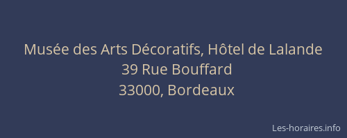 Musée des Arts Décoratifs, Hôtel de Lalande