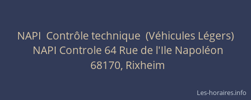 NAPI  Contr&ocirc;le technique  (V&eacute;hicules L&eacute;gers)