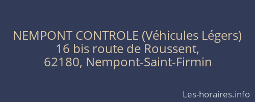 NEMPONT CONTROLE (Véhicules Légers)