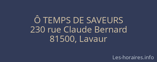 Ô TEMPS DE SAVEURS