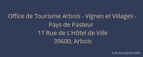 Office de Tourisme Arbois - Vignes et Villages - Pays de Pasteur