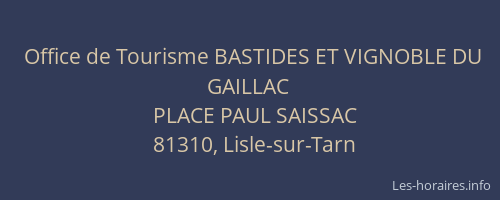 Office de Tourisme BASTIDES ET VIGNOBLE DU GAILLAC