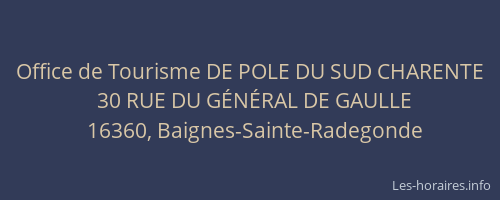 Office de Tourisme DE POLE DU SUD CHARENTE