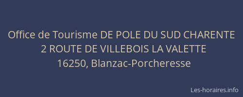 Office de Tourisme DE POLE DU SUD CHARENTE
