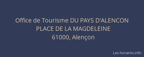 Office de Tourisme DU PAYS D'ALENCON