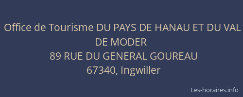 Office de Tourisme DU PAYS DE HANAU ET DU VAL DE MODER