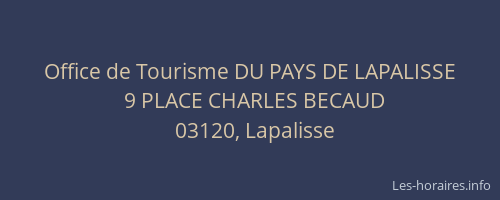 Office de Tourisme DU PAYS DE LAPALISSE