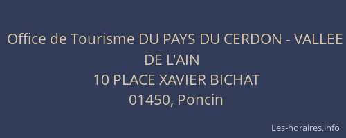 Office de Tourisme DU PAYS DU CERDON - VALLEE DE L'AIN