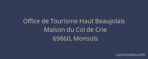 Office de Tourisme Haut Beaujolais
