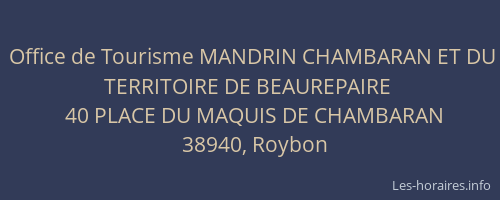 Office de Tourisme MANDRIN CHAMBARAN ET DU TERRITOIRE DE BEAUREPAIRE