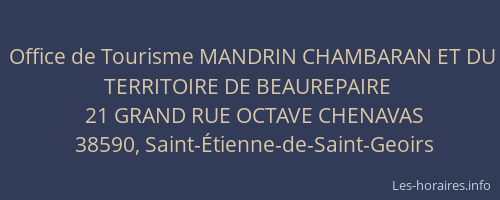 Office de Tourisme MANDRIN CHAMBARAN ET DU TERRITOIRE DE BEAUREPAIRE