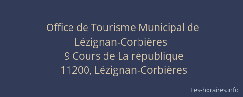 Office de Tourisme Municipal de Lézignan-Corbières