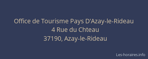 Office de Tourisme Pays D'Azay-le-Rideau