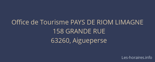 Office de Tourisme PAYS DE RIOM LIMAGNE