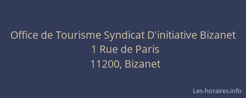 Office de Tourisme Syndicat D'initiative Bizanet