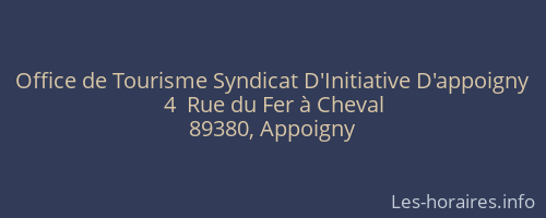 Office de Tourisme Syndicat D'Initiative D'appoigny