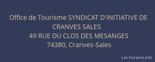 Office de Tourisme SYNDICAT D'INITIATIVE DE CRANVES SALES