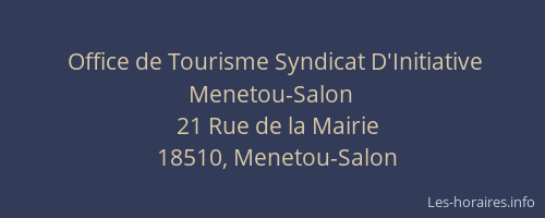 Office de Tourisme Syndicat D'Initiative Menetou-Salon