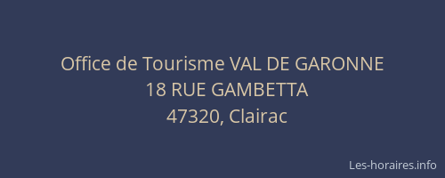 Office de Tourisme VAL DE GARONNE