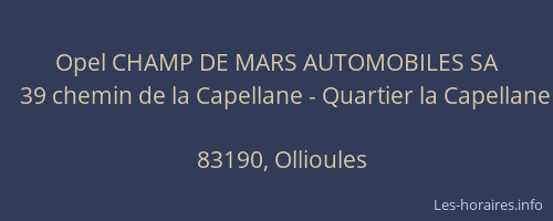 Opel CHAMP DE MARS AUTOMOBILES SA