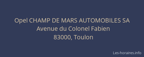 Opel CHAMP DE MARS AUTOMOBILES SA