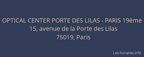 OPTICAL CENTER PORTE DES LILAS - PARIS 19ème