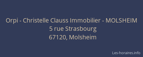 Orpi - Christelle Clauss Immobilier - MOLSHEIM