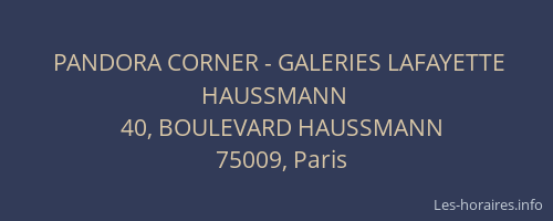PANDORA CORNER - GALERIES LAFAYETTE HAUSSMANN