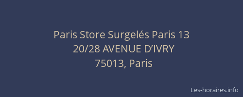 Paris Store Surgelés Paris 13