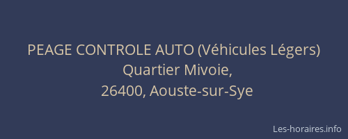 PEAGE CONTROLE AUTO (V&eacute;hicules L&eacute;gers)