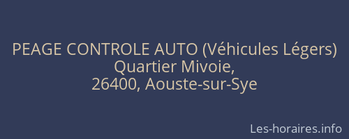 PEAGE CONTROLE AUTO (Véhicules Légers)