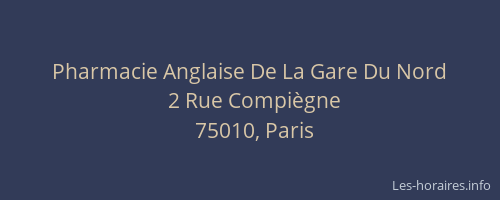 Pharmacie Anglaise De La Gare Du Nord